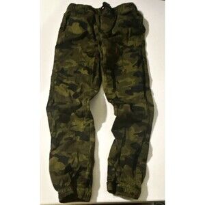 Lazer Boys Cotton Jogger Pants Green/Black Camo Drawstring Elastic Waist Pockets